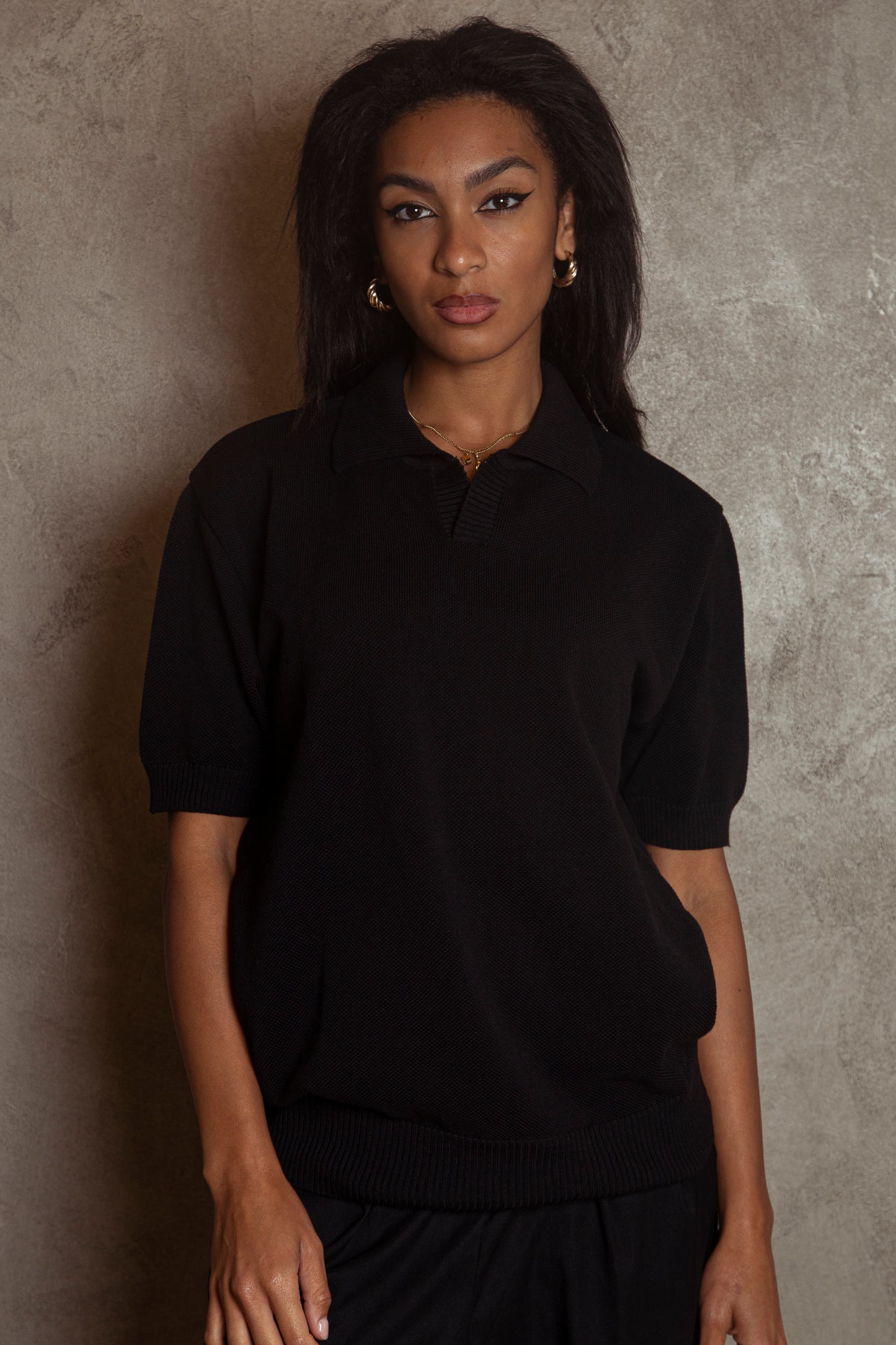 knitted polo /black