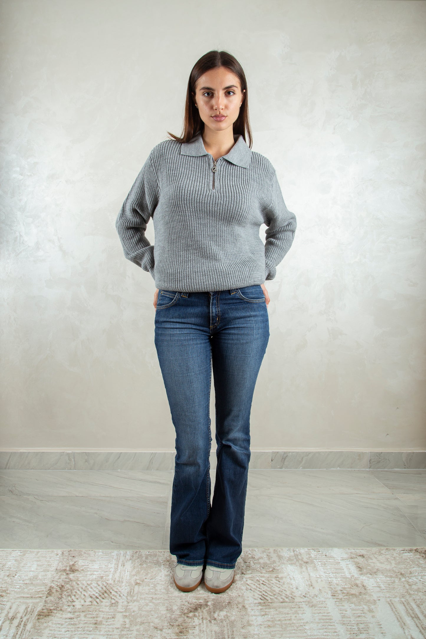 knitted quarter-zip polo /grey