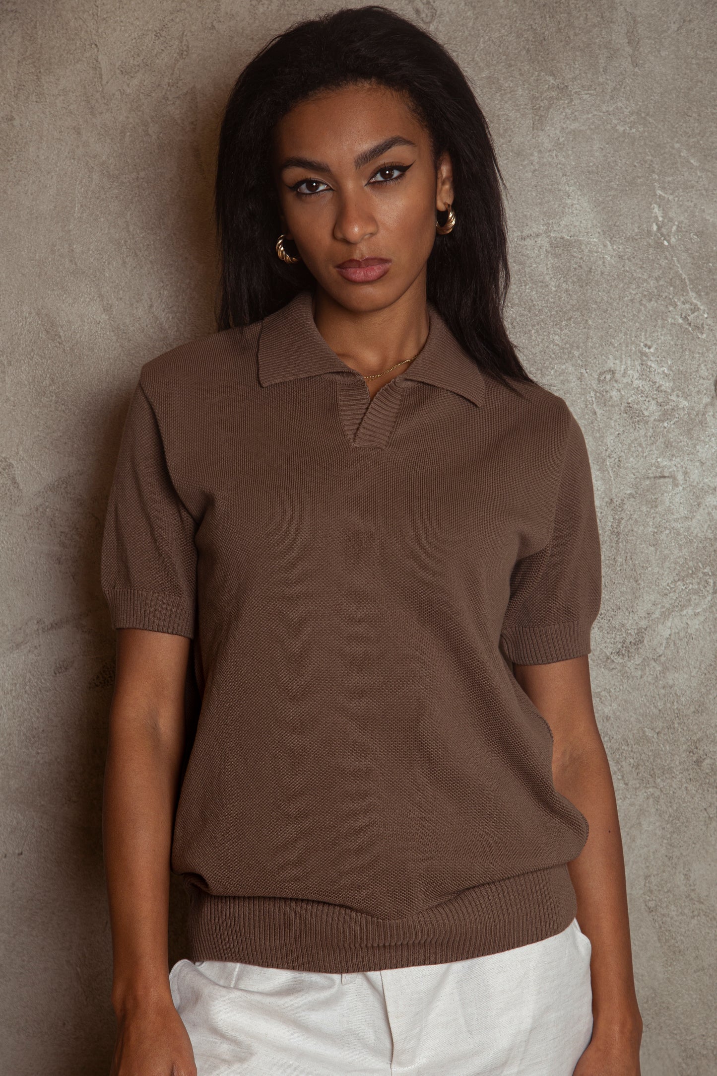 knitted polo /mocha