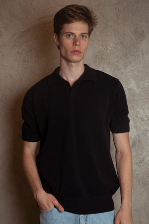 knitted polo /black