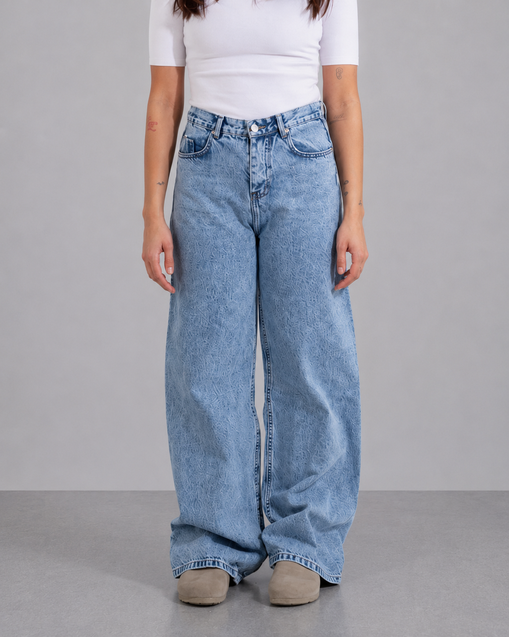 wide leg adjustable waist jeans /hers
