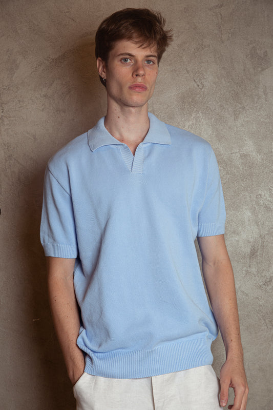 knitted polo /baby blue