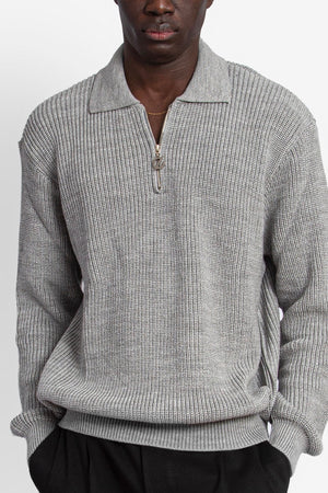 knitted quarter-zip polo /grey