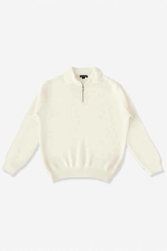 knitted quarter-zip polo /cream white