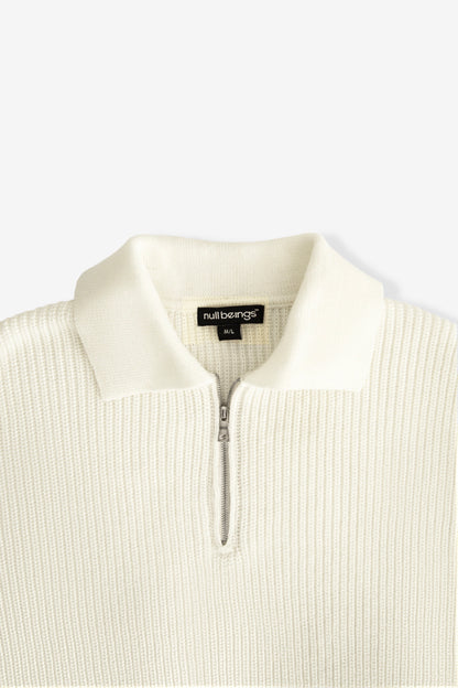 knitted quarter-zip polo /cream white