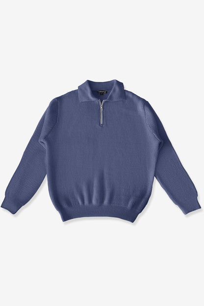 knitted quarter-zip polo /midnight blue