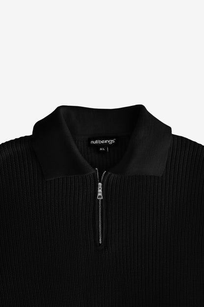 knitted quarter-zip polo /black