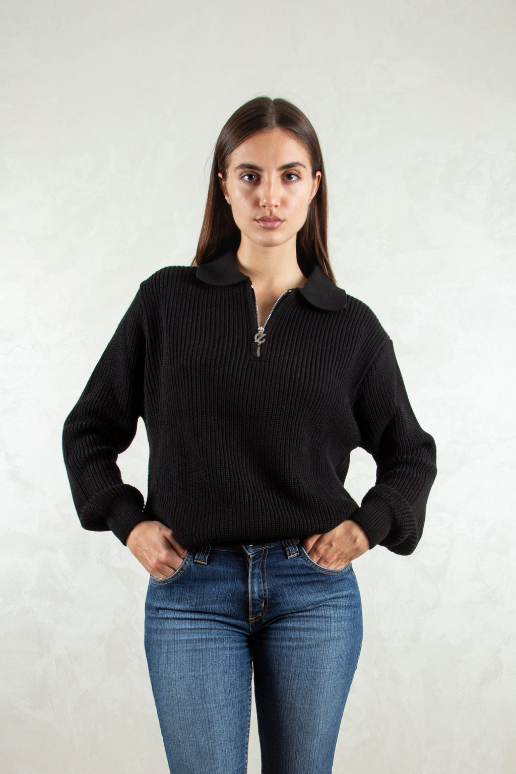 knitted quarter-zip polo