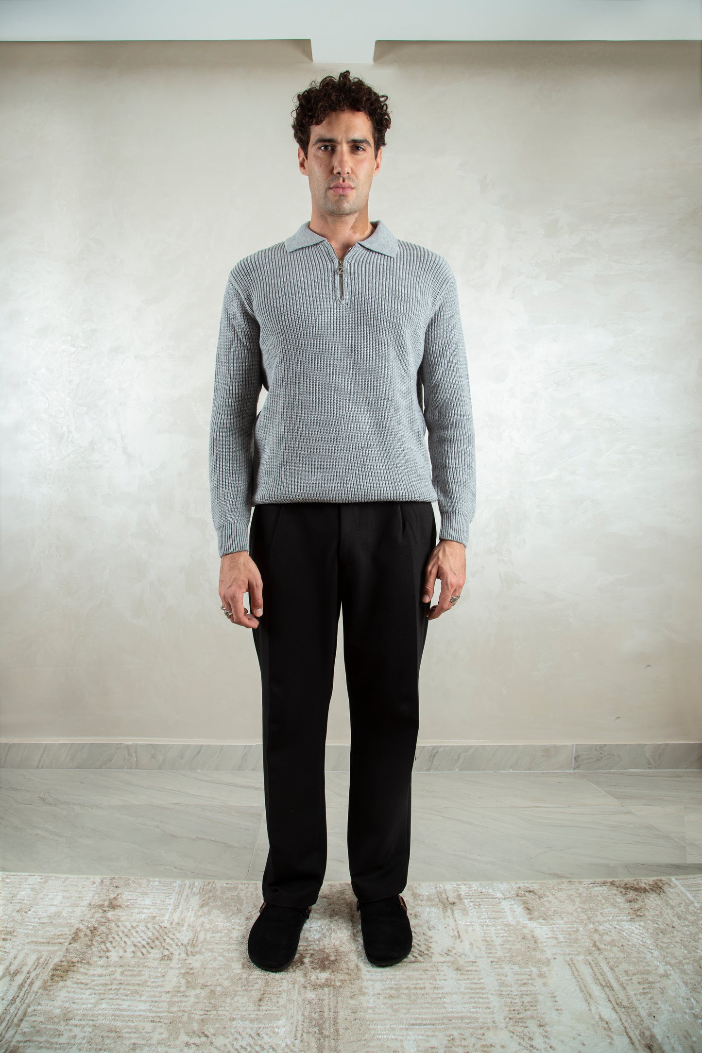 knitted quarter-zip polo /grey