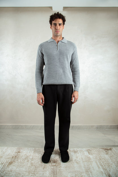 knitted quarter-zip polo /grey