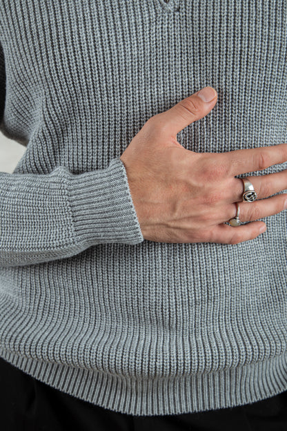 knitted quarter-zip polo /grey