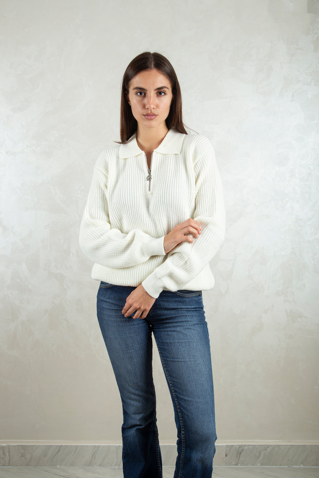 knitted quarter-zip polo