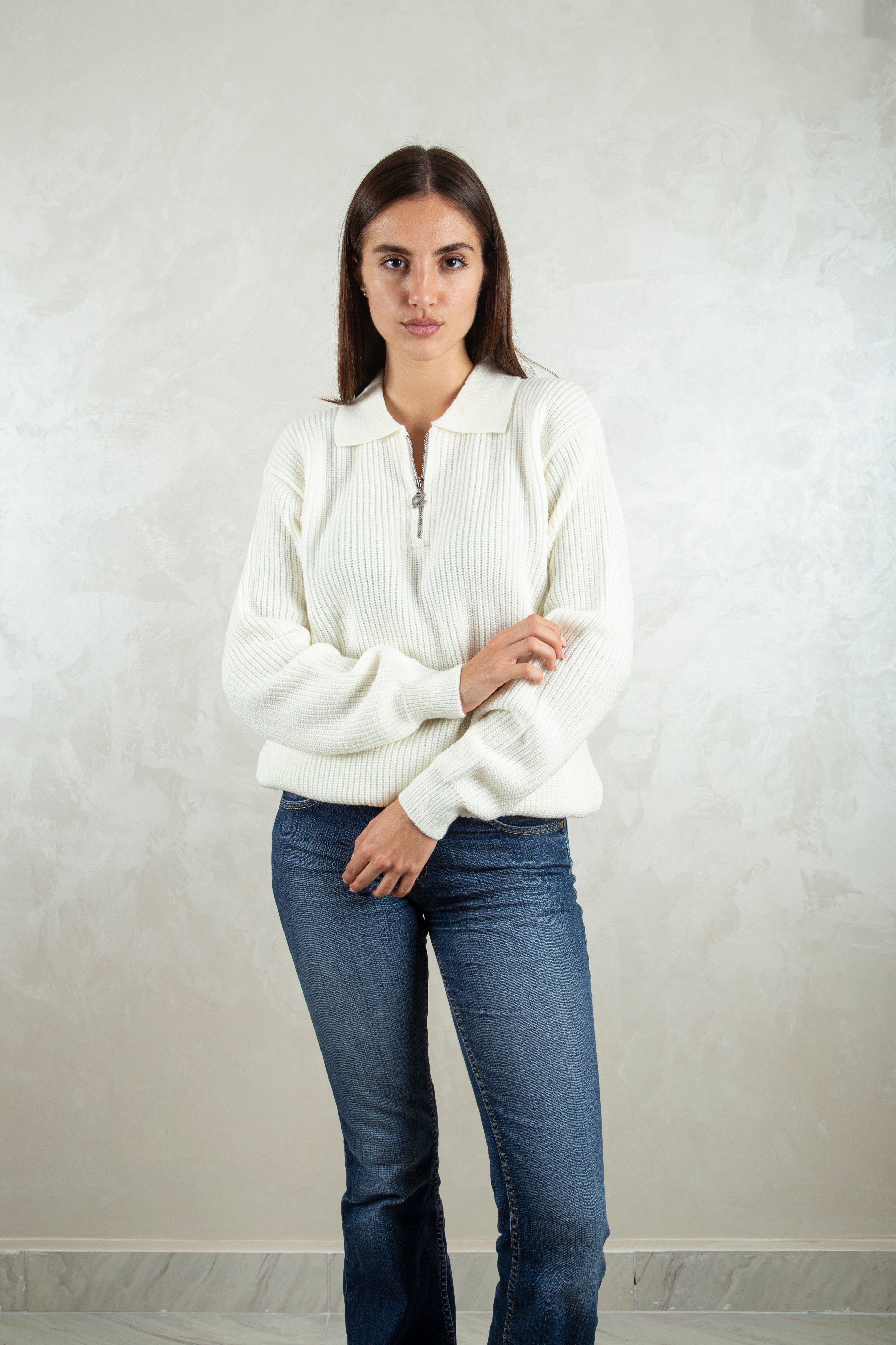 knitted quarter-zip polo