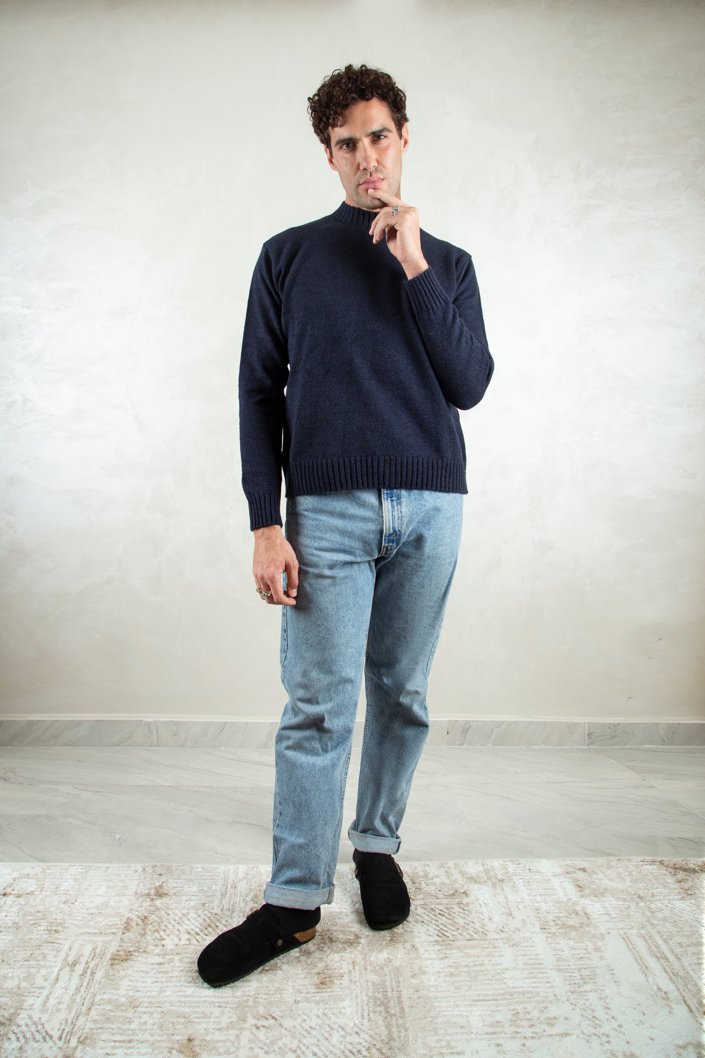 wool-blend crewneck /navy