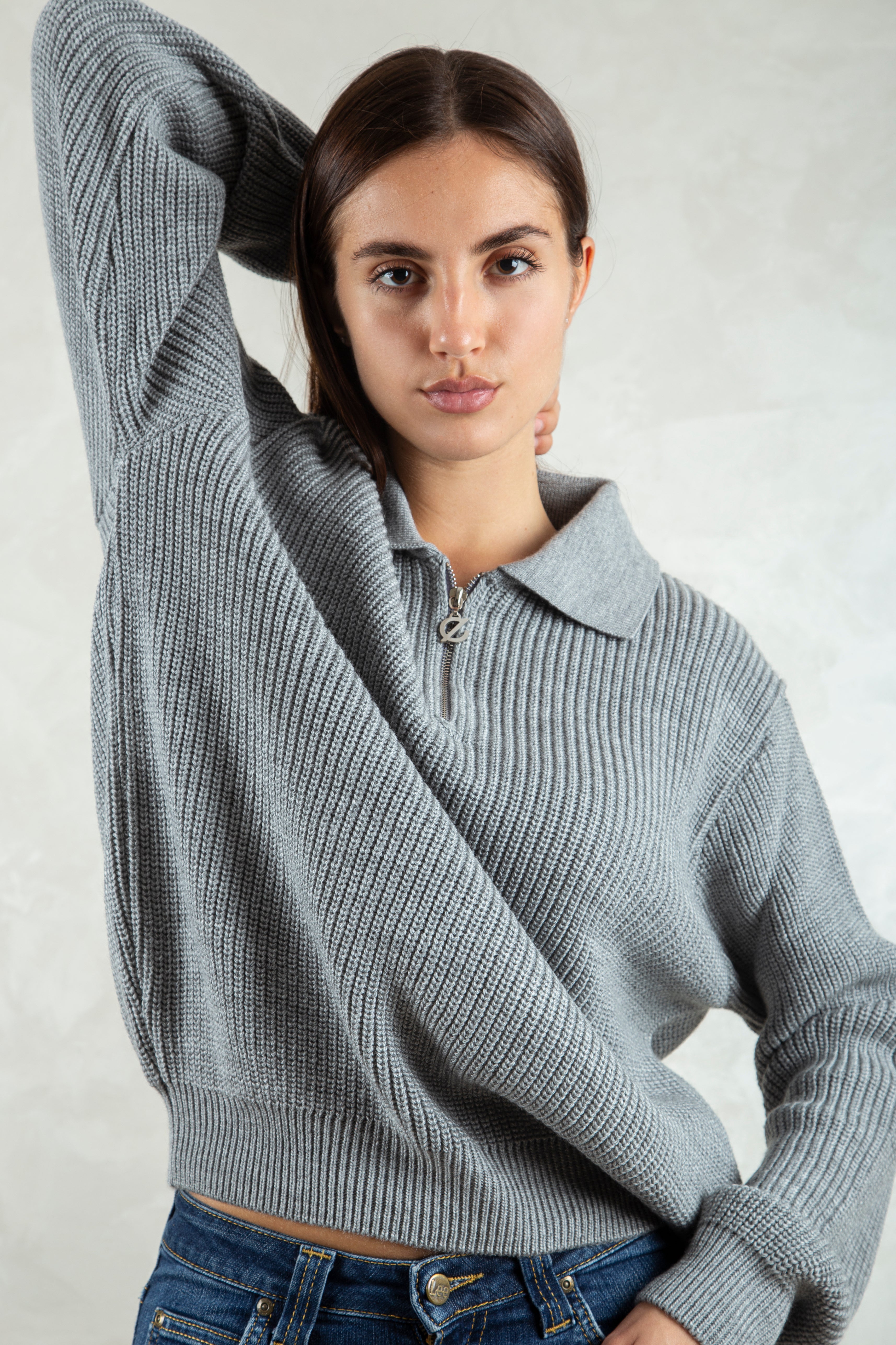 knitted quarter-zip polo