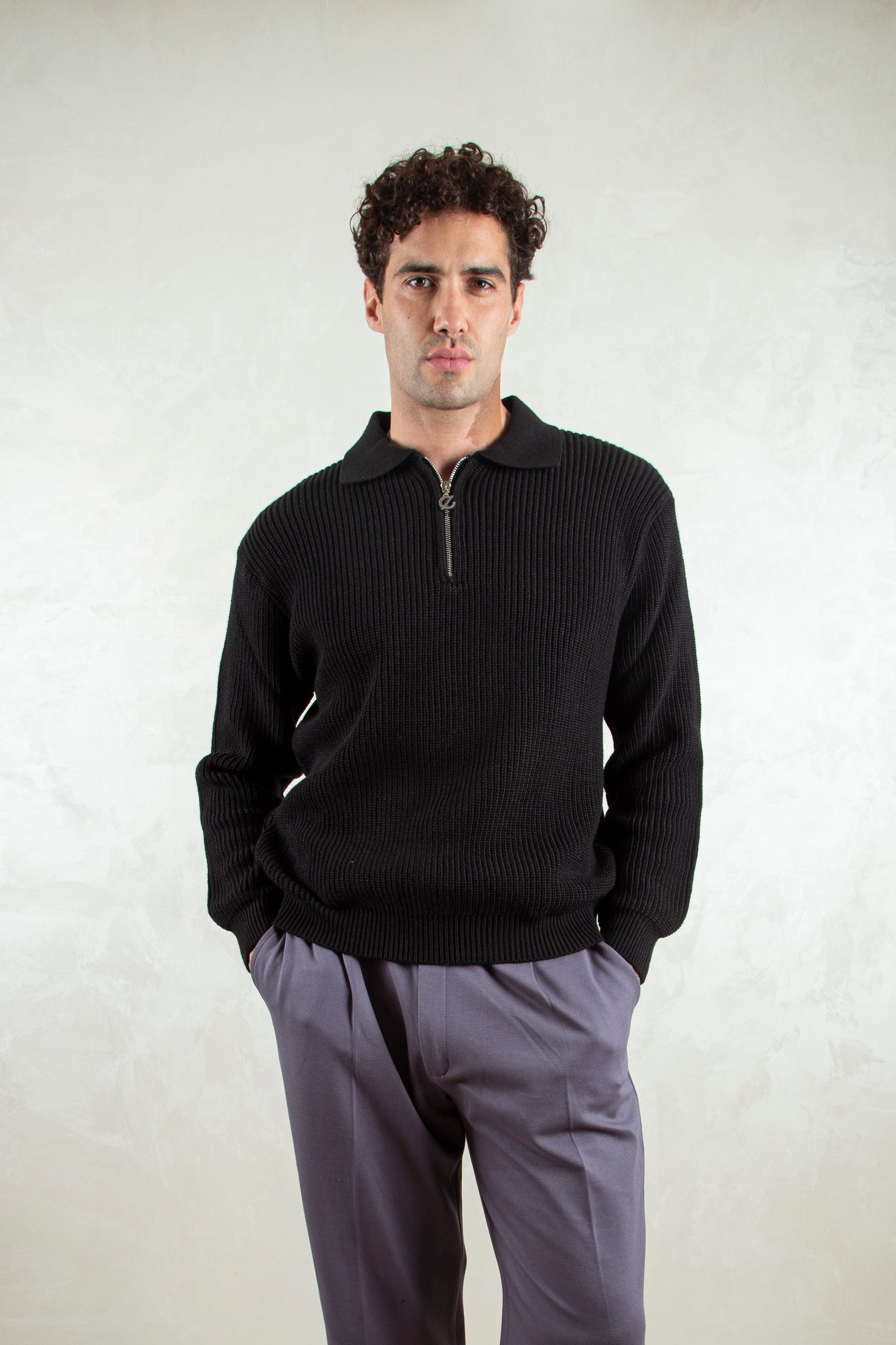 knitted quarter-zip polo