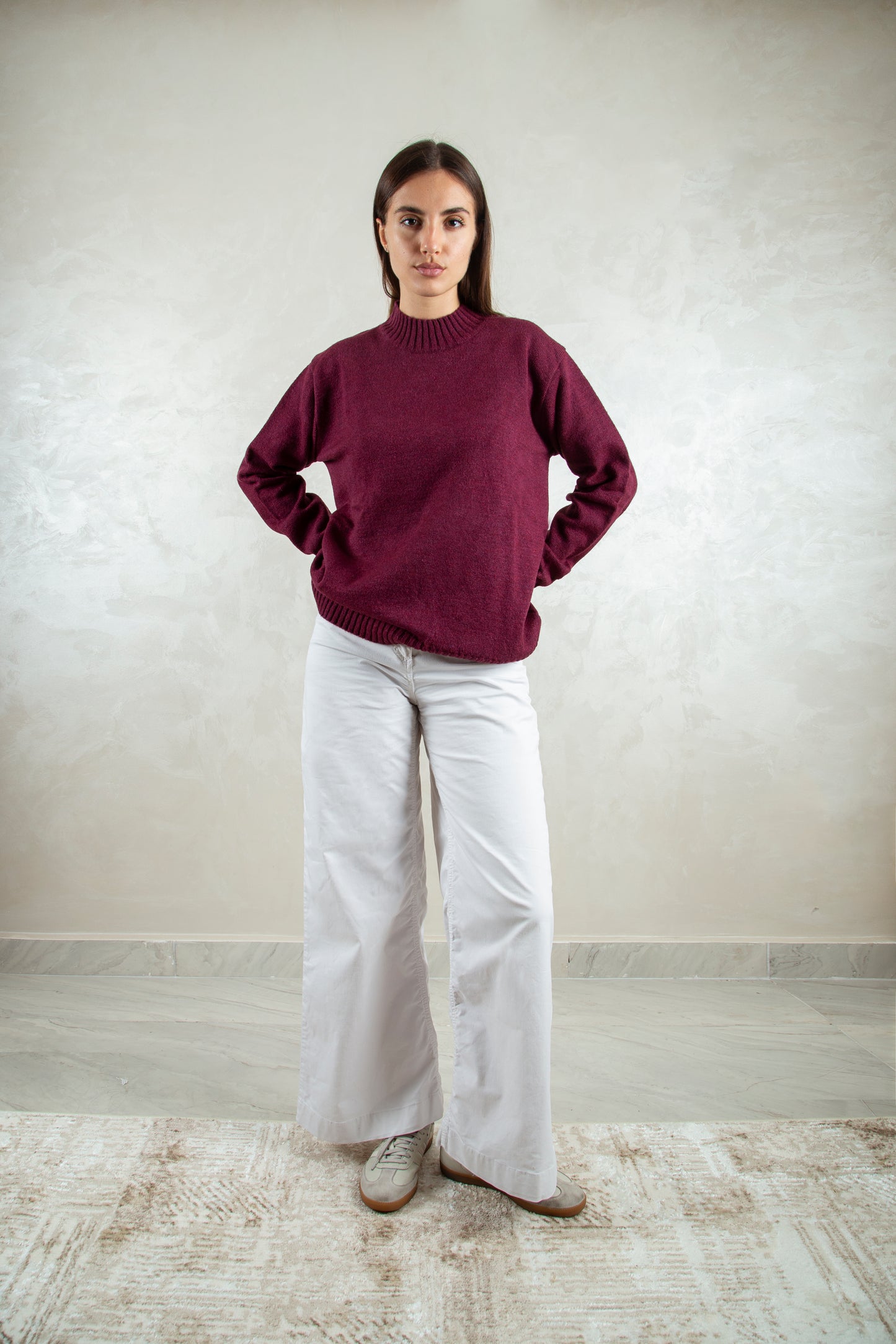 wool-blend crewneck /burgundy