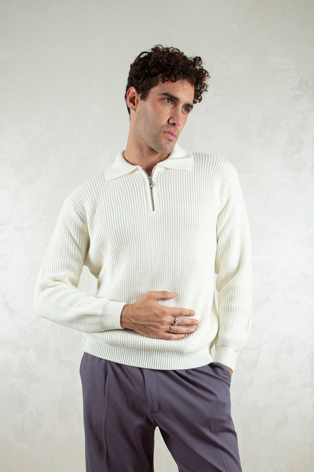 knitted quarter-zip polo