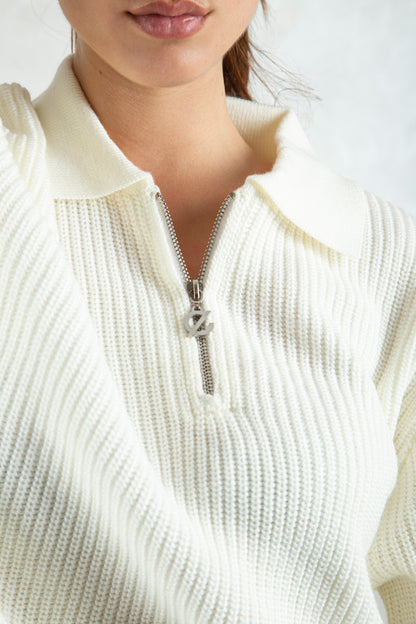 knitted quarter-zip polo /cream