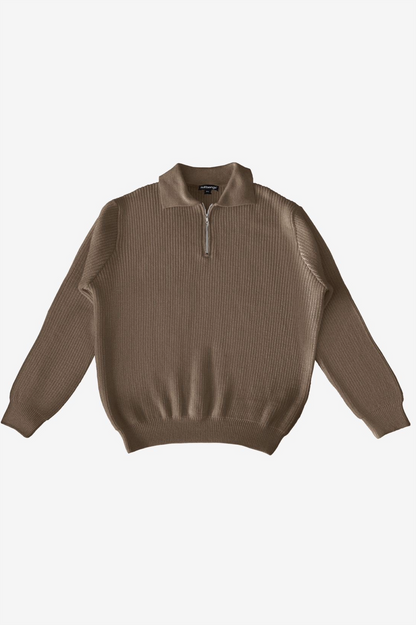 knitted quarter-zip polo /dark mocha