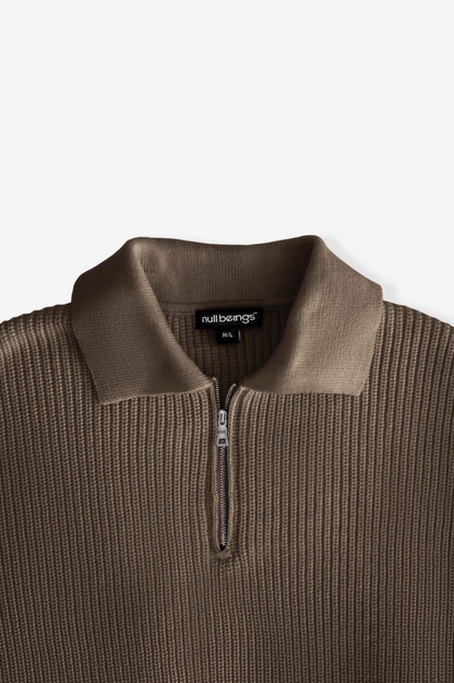 knitted quarter-zip polo /dark mocha