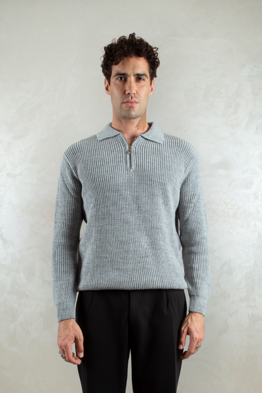knitted quarter-zip polo