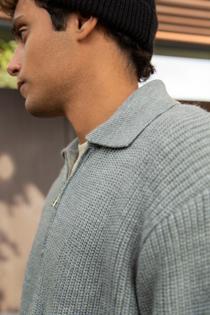 knitted quarter-zip polo /light grey